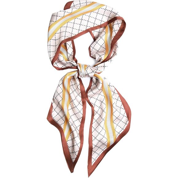 Women's Turmeric Rhombus Fashion Oblique Angle Silk Neck Scarf Printed Scarves - Picture 1 of 6